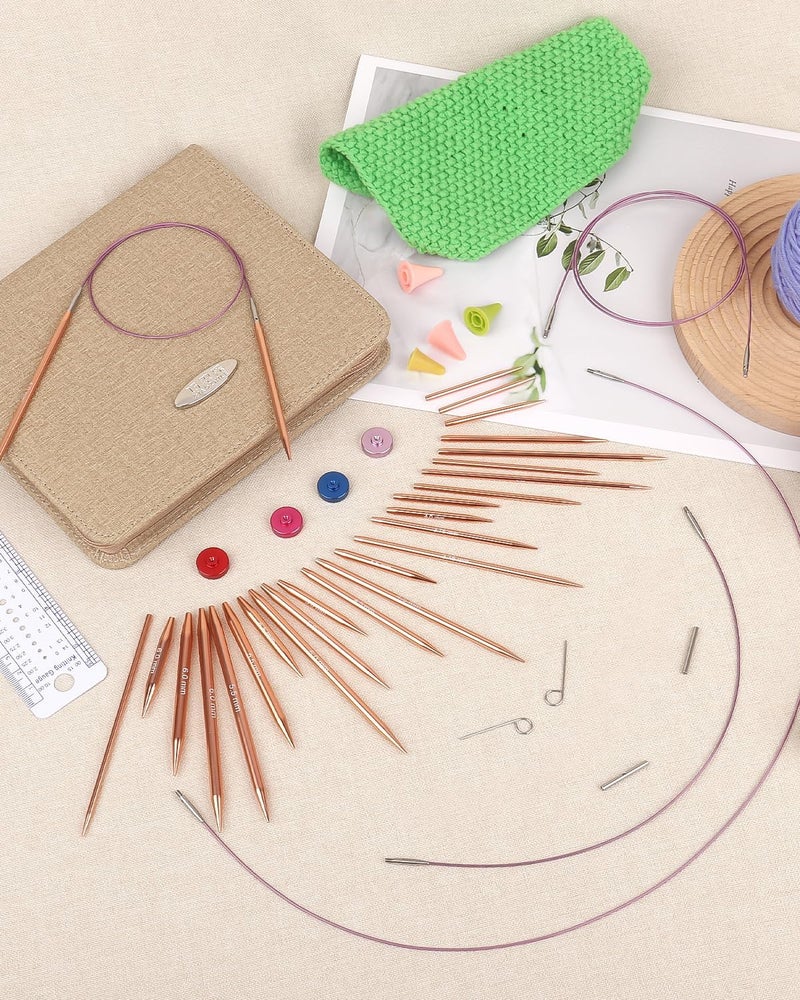 Aeelike Aluminu Interchangeable Knitting Needles Set, Circular Knitting Needles Set with 4 Cable 3 to 6 mm, Interchangeable Needle for Knitting Multiple Combinations, Gold - Image 5